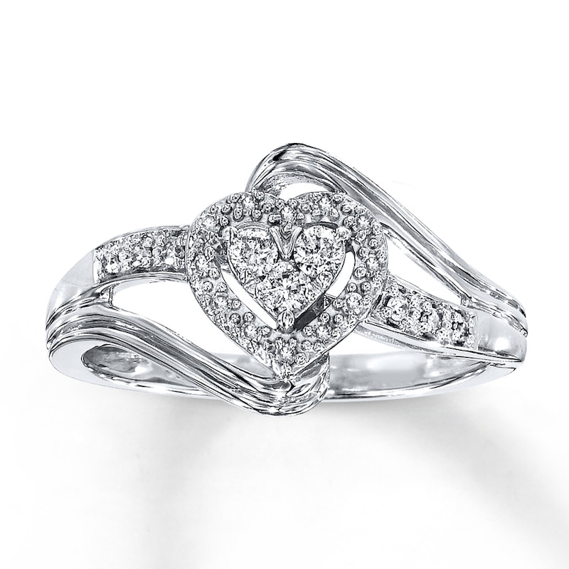 Previously Owned Diamond Heart Promise Ring 1/5 ct tw Round 10K White ...