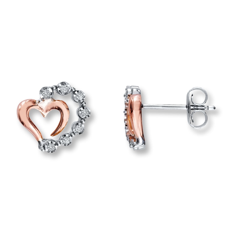 Main Image 1 of Previously Owned Diamond Earrings Sterling Silver & 10K Rose Gold