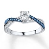 Thumbnail Image 1 of Previously Owned Blue/White Diamond Ring 3/4 ct tw Round-cut 14K White Gold