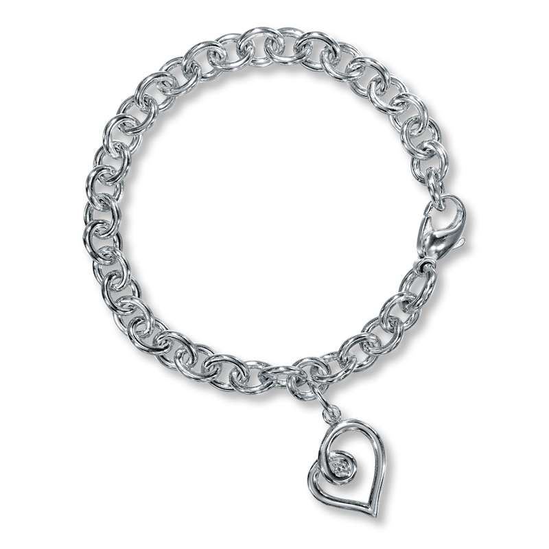 Previously Owned Diamond Heart Bracelet 1/20 ct tw Round-cut Sterling Silver 7"