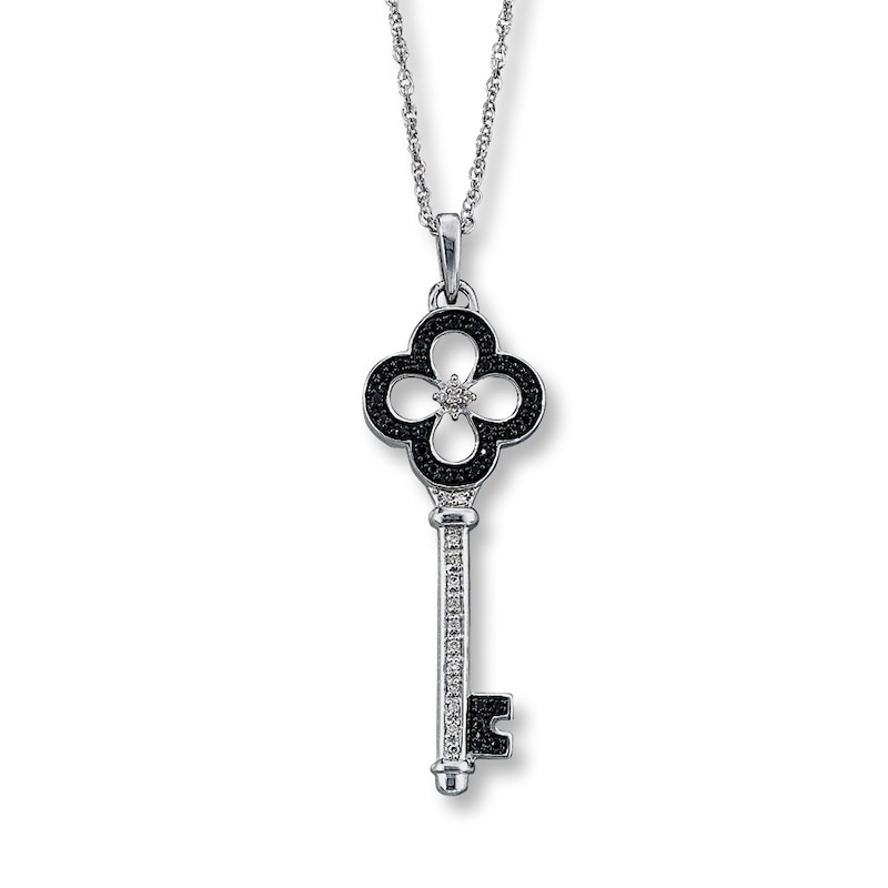 Main Image 1 of Previously Owned Black & White Diamond Key Necklace 1/5 ct tw Sterling Silver