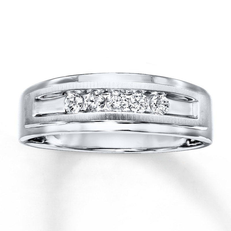 Main Image 1 of Previously Owned Men's Diamond Wedding Band 1/4 ct tw Round-cut 10K White Gold