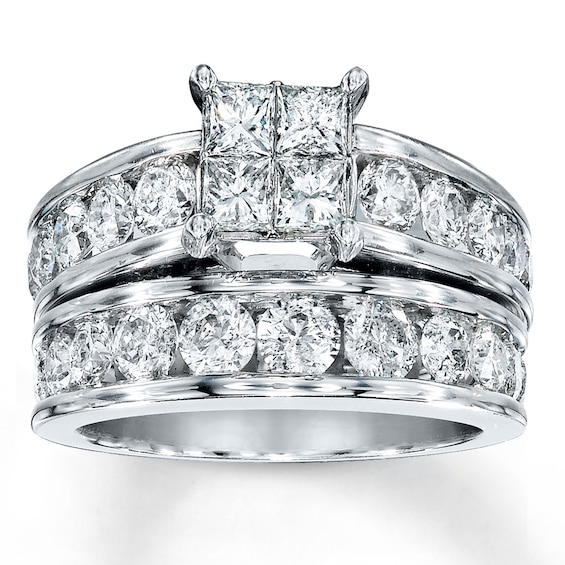 Previously Owned Diamond Bridal Set 3 cttw Princess-cut/Round 14K White ...