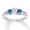 Thumbnail Image 1 of Previously Owned Blue/White Diamond Ring 3/4 ct tw Round-cut 10K White Gold