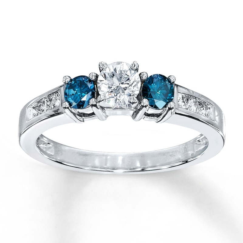 Main Image 1 of Previously Owned Blue/White Diamond Ring 3/4 ct tw Round-cut 10K White Gold