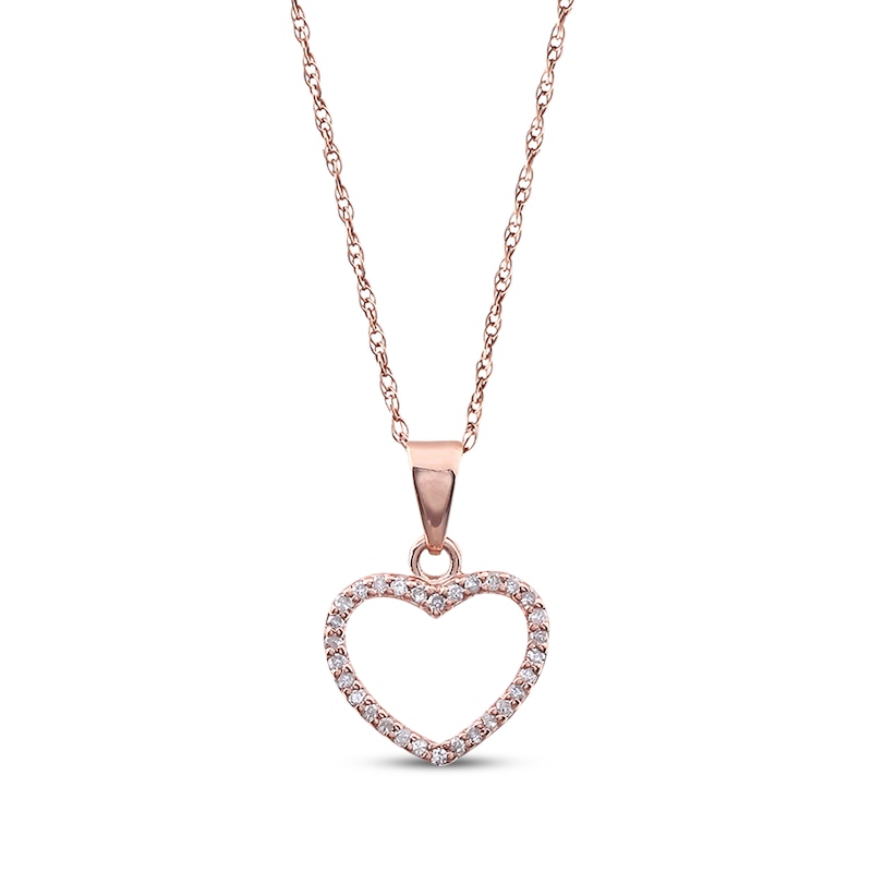 Main Image 1 of Previously Owned Diamond Heart Necklace 1/10 ct tw Round-Cut 10K Rose Gold 18&quot;