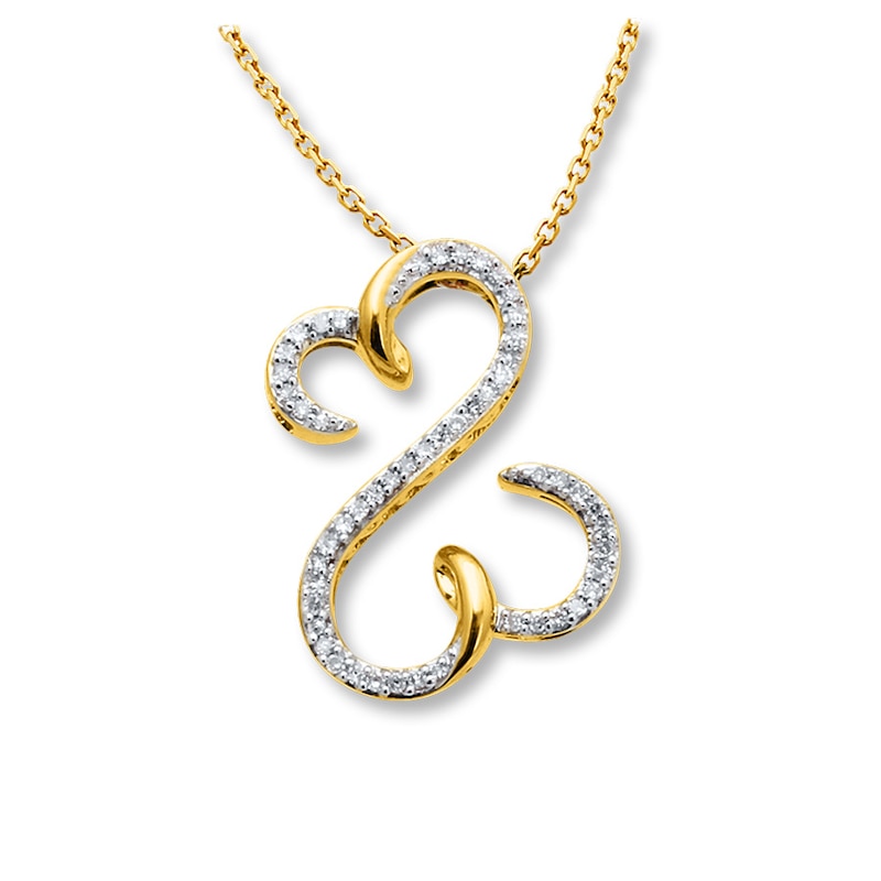 Previously Owned Open Hearts Necklace 1/8 cttw Diamonds 10K Yellow Gold ...