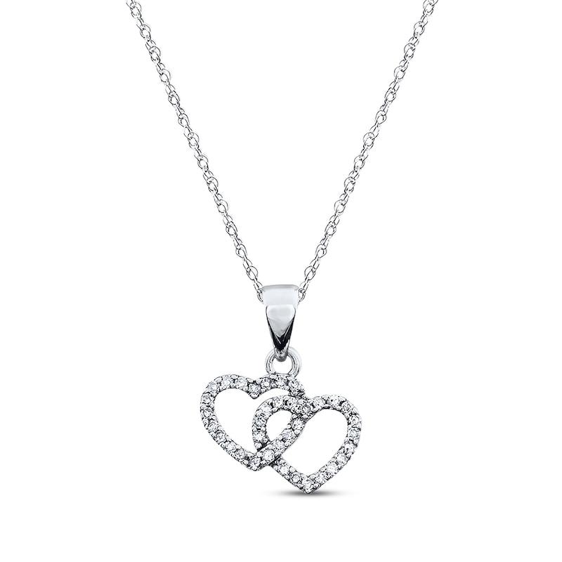 Previously Owned Twin Hearts Necklace 1/8 ct tw Diamonds 10K White Gold ...