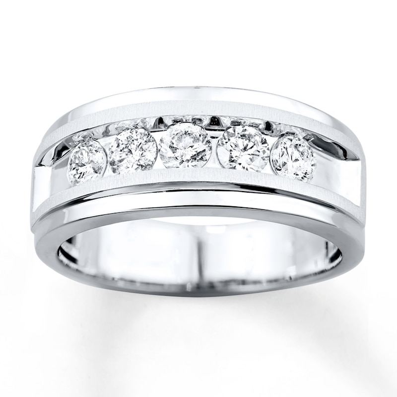 Main Image 1 of Previously Owned Men's Diamond Wedding Band 1 ct tw Round-cut 10K White Gold