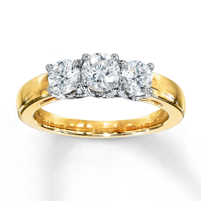 Main Image 1 of Previously Owned 3-Stone Diamond Ring 1 ct tw Round-cut 14K Yellow/White Gold