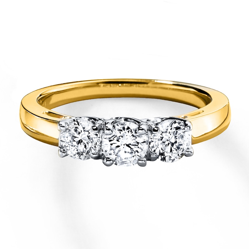 Main Image 4 of Previously Owned 3-Stone Diamond Ring 1 ct tw Round-cut 14K Yellow/White Gold