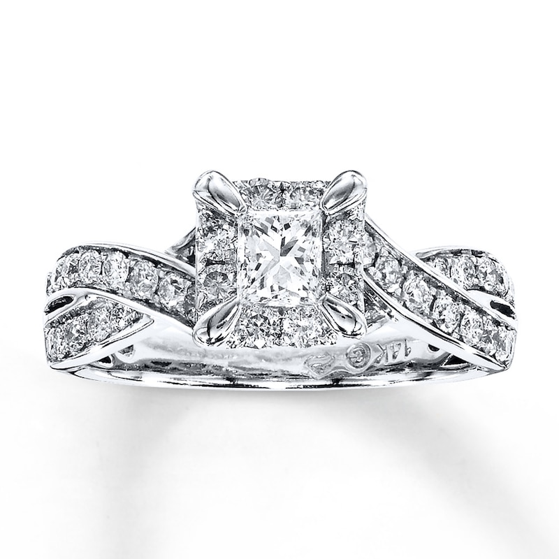 Main Image 1 of Previously Owned Diamond Ring 1 ct tw Princess & Round-cut 14K White Gold