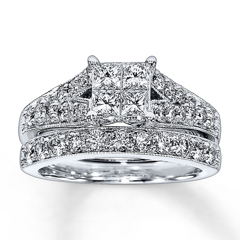 Previously Owned Diamond Bridal Set 1-1/2 ct tw Princess & Round-cut ...