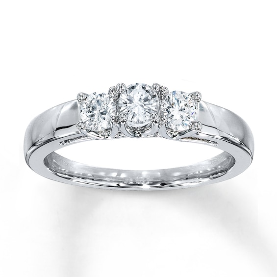 Previously Owned Three-Stone Diamond Engagement Ring 1/2 ct tw Round-cut 14K White Gold