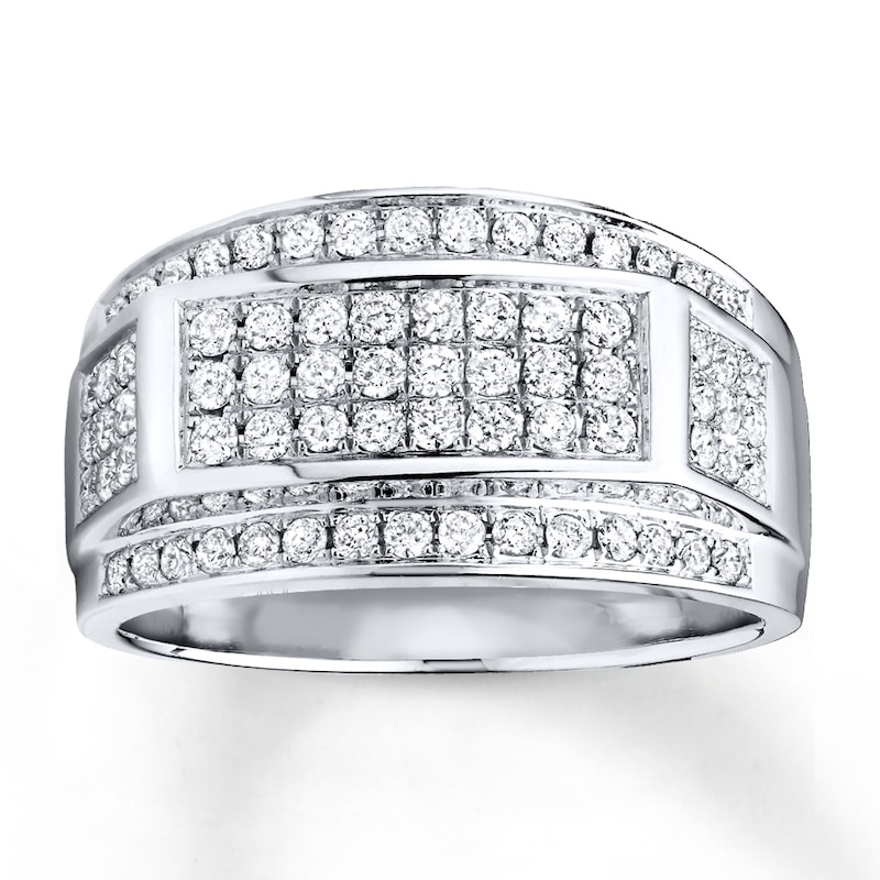 Main Image 1 of Previously Owned Men's Wedding Band 1 ct tw Round-cut Diamonds 10K White Gold