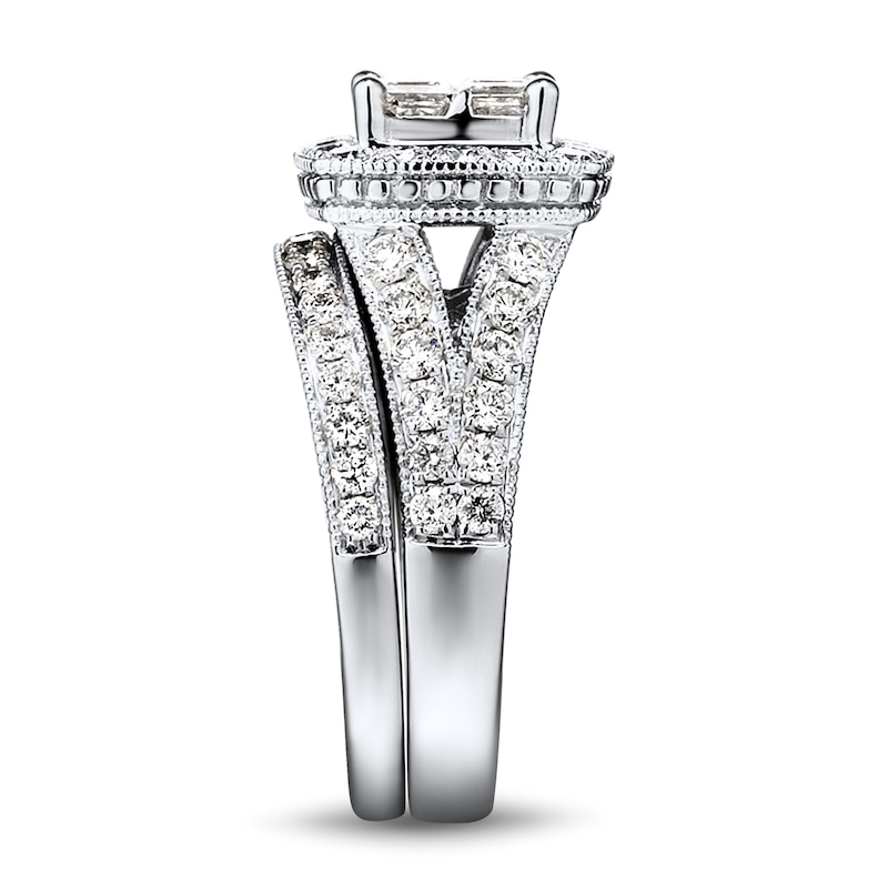 Main Image 2 of Previously Owned Diamond Bridal Set 1-7/8 ct tw Princess/Round 14K White Gold