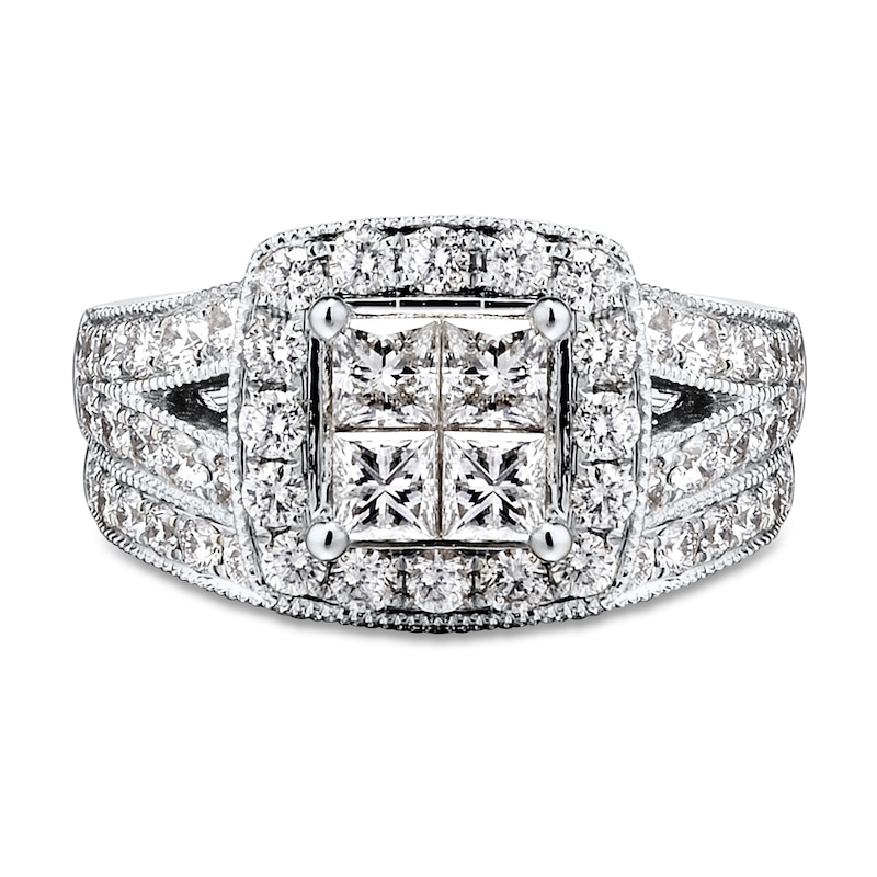 Main Image 4 of Previously Owned Diamond Bridal Set 1-7/8 ct tw Princess/Round 14K White Gold