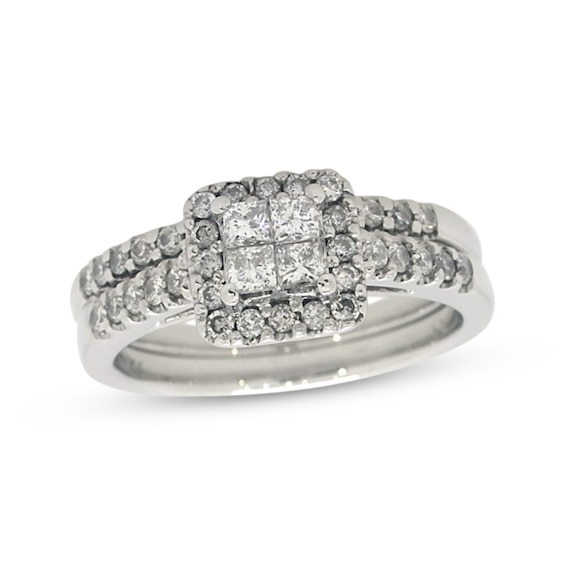 Previously Owned Diamond Bridal Set 1/2 Carat tw Princess-cut 14K White Gold