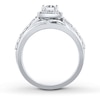 Thumbnail Image 1 of Previously Owned Leo Diamond Bridal Set 7/8 ct tw Princess & Round-cut 14K White Gold
