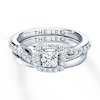 Thumbnail Image 2 of Previously Owned Leo Diamond Bridal Set 7/8 ct tw Princess & Round-cut 14K White Gold