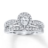 Thumbnail Image 1 of Previously Owned Diamond Bridal Set 1-1/5 ct tw Pear & Round-cut 14K White Gold