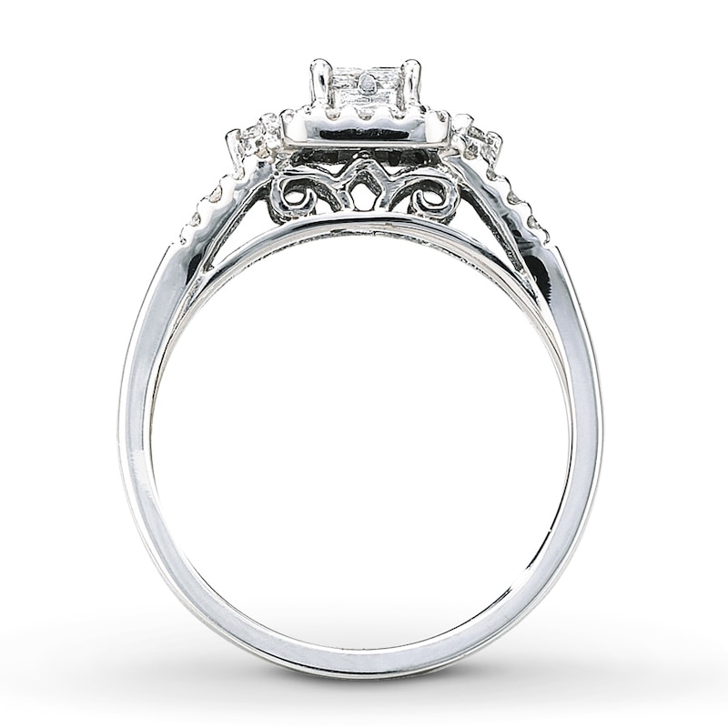 Previously Owned Engagement Ring 1/3 ct tw Princess & Round-cut Diamonds 10K White Gold - Size 4.25