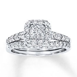 Previously Owned Diamond Bridal Set 7/8 ct tw Princess & Round-cut 14K White Gold