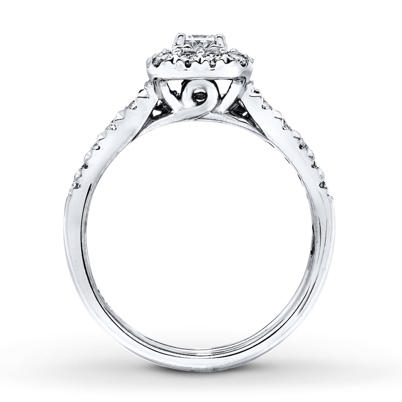 Main Image 2 of Previously Owned Diamond Bridal Set 7/8 ct tw Princess & Round-cut 14K White Gold