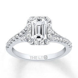 Previously Owned THE LEO Engagement Ring 1 ct tw Emerald & Round-cut Diamonds 14K White Gold