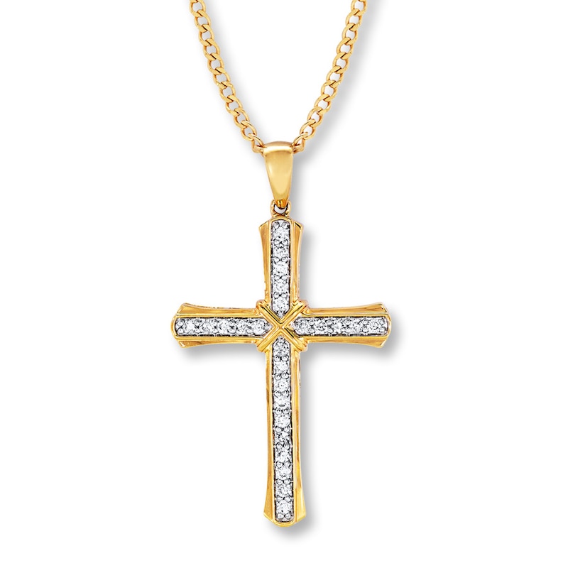 Main Image 1 of Previously Owned Men's Cross Necklace 1/2 ct tw Diamonds 10K Yellow Gold