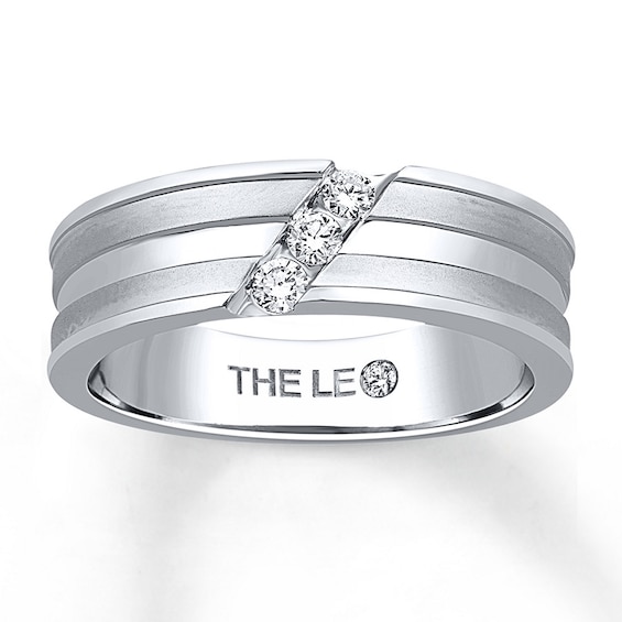 Previously Owned THE LEO Men's Wedding Band 1/6 ct tw Round-cut 14K White Gold
