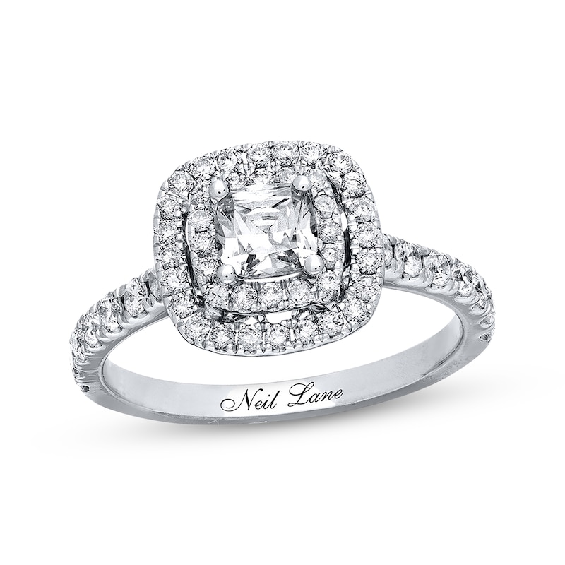 Previously Owned Neil Lane Engagement Ring 1-1/8 ct tw Cushion & Round-cut Diamonds 14K White Gold - Size 3.75