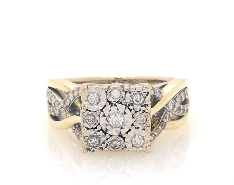 Main Image 1 of Previously Owned Multi-Diamond Engagement Ring 1/2 ct tw 10K Two-Tone Gold