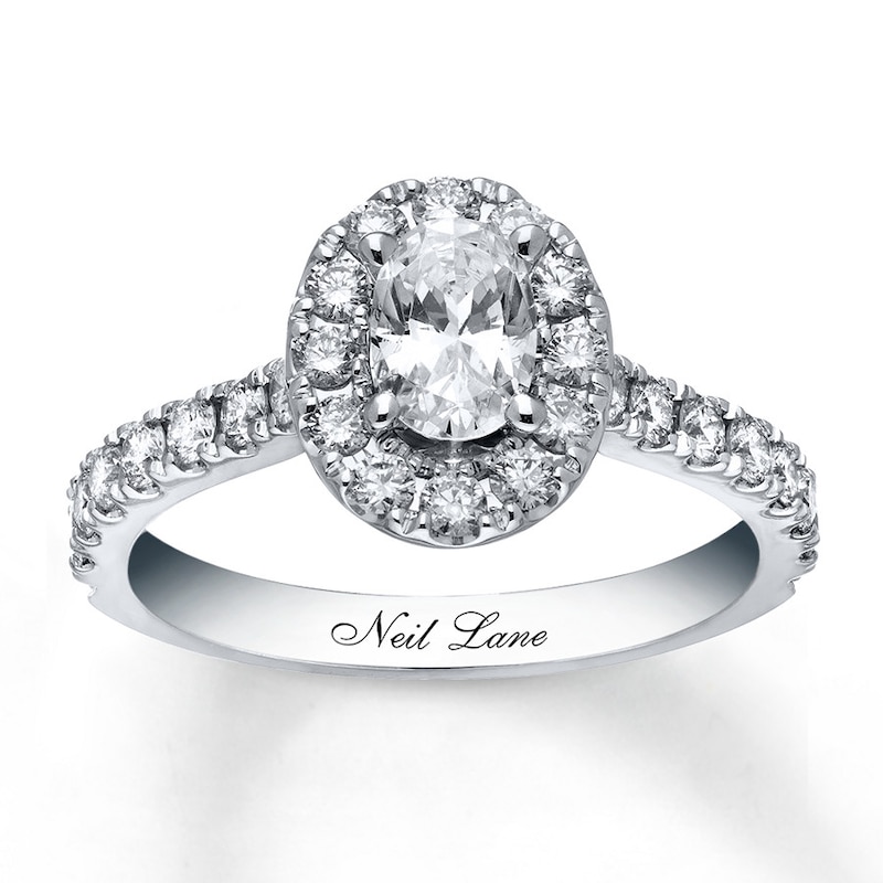 Previously Owned Neil Lane Engagement Ring 1-1/2 ct tw Oval & Round-cut Diamonds 14K White Gold - Size 5