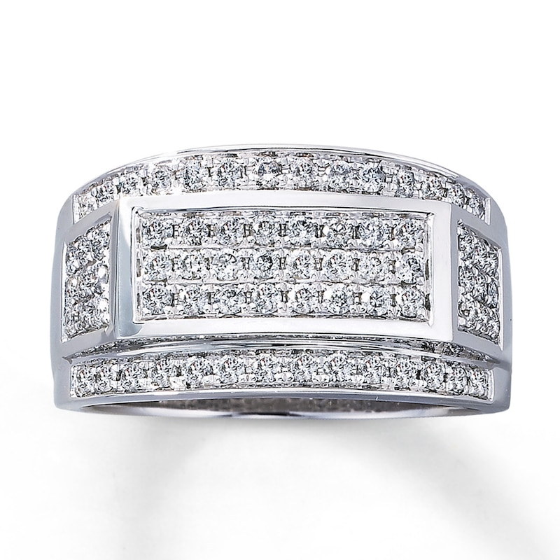 Main Image 1 of Previously Owned Men's Band 1 ct tw Round-cut Diamonds 10K White Gold - Size 7