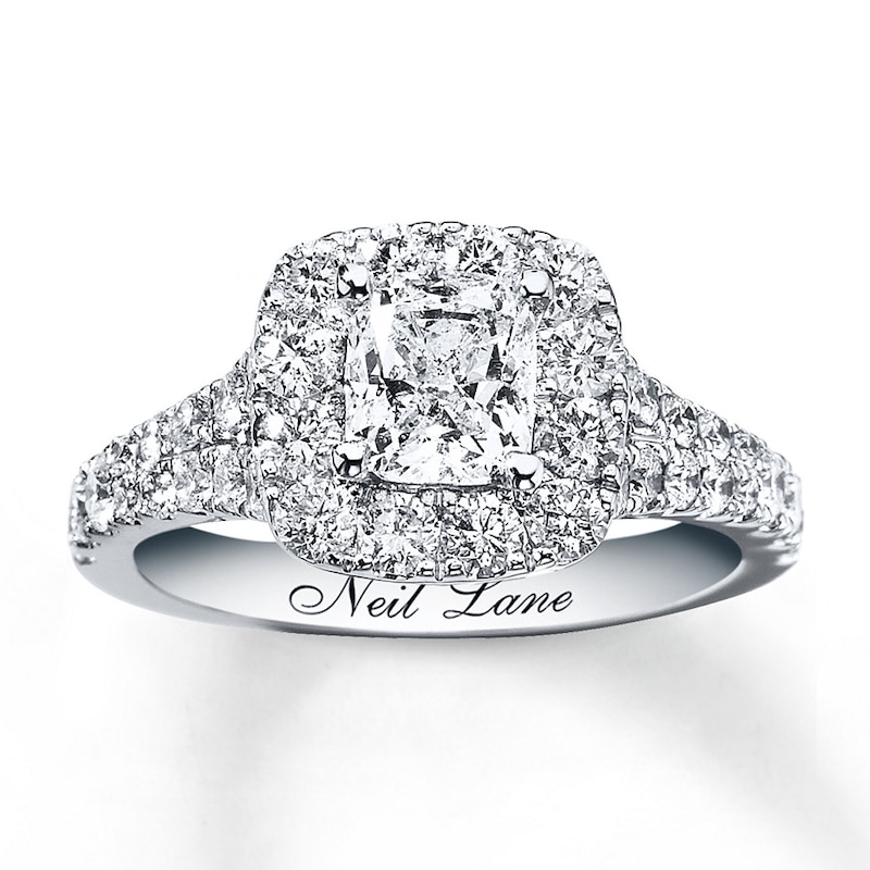 Previously Owned Neil Lane Engagement Ring 2-1/6 ct tw Cushion & Round-cut Diamonds 14K White Gold - Size 3.75