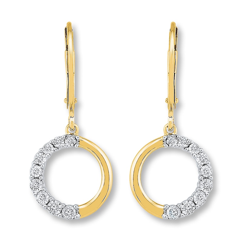 Main Image 1 of Previously Owned Circle Dangle Earrings 1/10 ct tw Diamonds 10K Yellow Gold