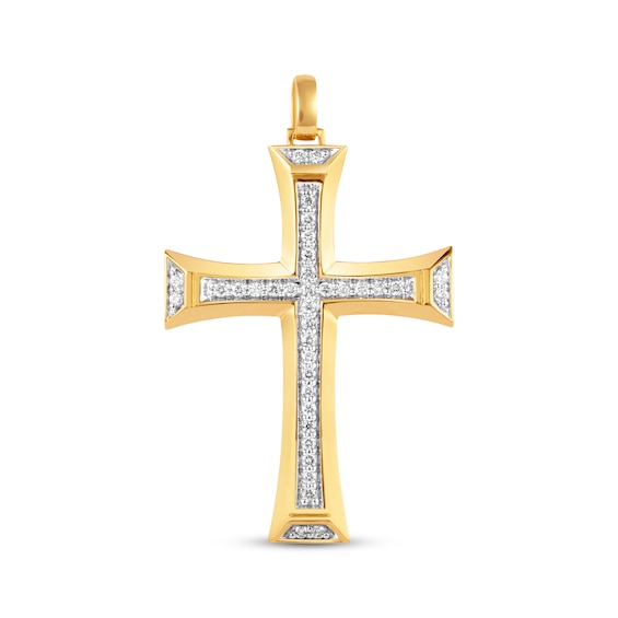 Previously Owned Men's Diamond Cross Charm 1/2 ct tw Round-cut 10K Yellow Gold