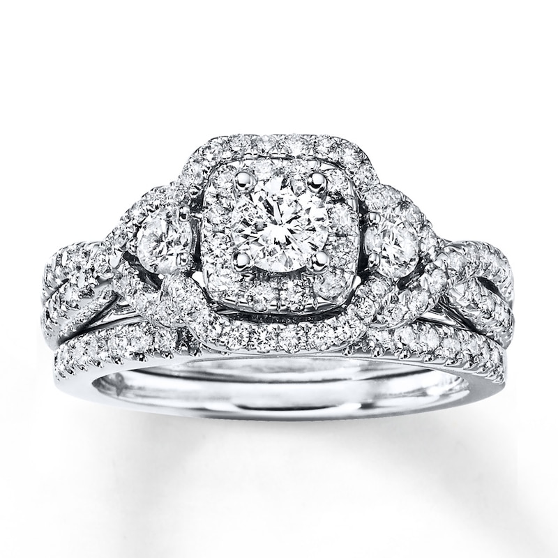 Main Image 1 of Previously Owned Diamond Bridal Set 1-1/8 ct tw Round-cut 14K White Gold