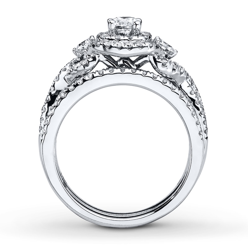 Main Image 2 of Previously Owned Diamond Bridal Set 1-1/8 ct tw Round-cut 14K White Gold