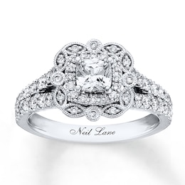 Previously Owned Neil Lane Engagement Ring 1-1/8 ct tw Cushion & Round-cut Diamonds 14K White Gold