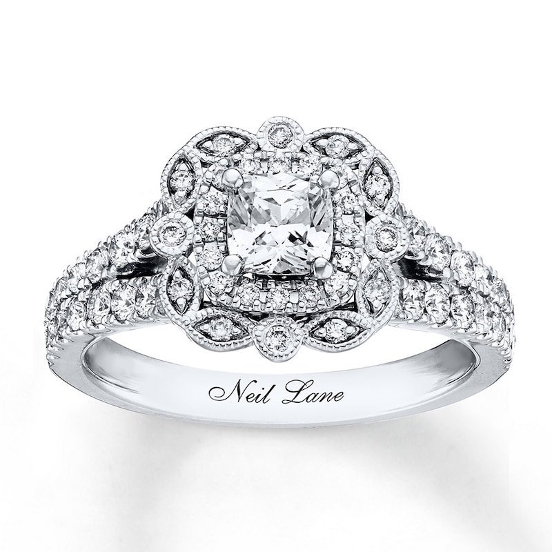 Main Image 1 of Previously Owned Neil Lane Engagement Ring 1-1/8 ct tw Cushion & Round-cut Diamonds 14K White Gold