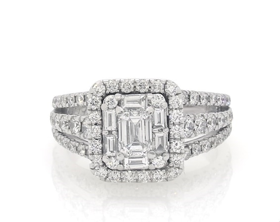 Previously Owned Neil Lane Round & Emerald-Cut Multi-Diamond Engagement Ring 1-3/4 ct tw 14K White Gold