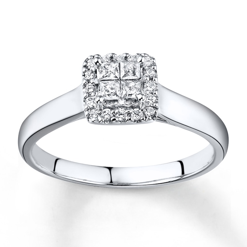 Main Image 1 of Previously Owned Diamond Engagement Ring 1/2 ct tw Princess & Round-cut 10K White Gold - Size 4.5