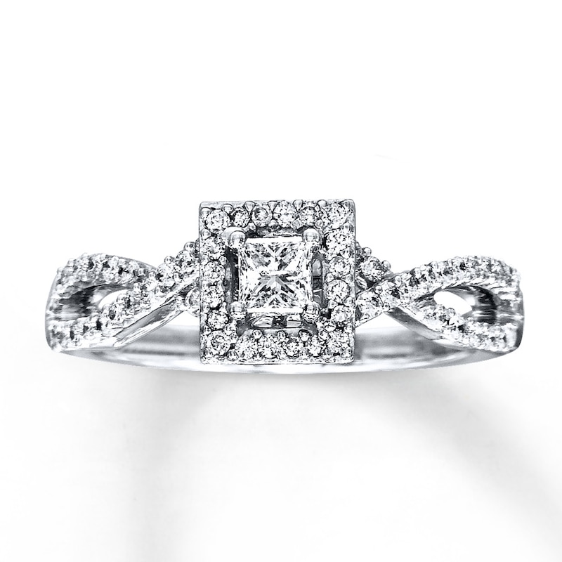Previously Owned Diamond Engagement Ring 1/2 ct tw Princess & Round-cut 14K White Gold - Size 9