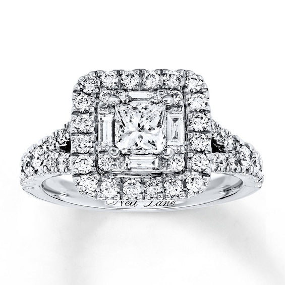 Previously Owned Neil Lane Engagement Ring 1-1/4 ct tw Princess, Baguette & Round-cut Diamonds 14K White Gold - Size 5