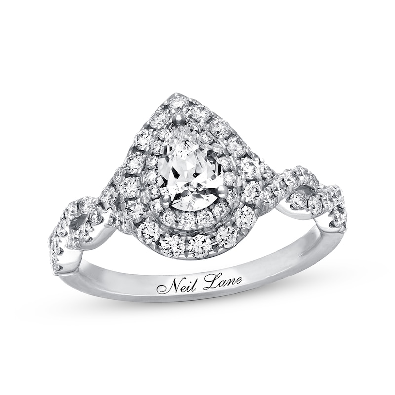 Previously Owned Neil Lane Pear-Shaped Diamond Double Halo Engagement Ring 1-1/8 ct tw 14K White Gold Size 5