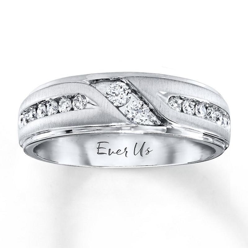 Main Image 1 of Previously Owned Ever Us Men's Two-Stone Wedding Band 1/2 ct tw Round-cut Diamonds 14K White Gold