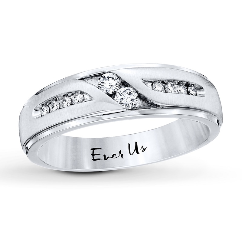 Main Image 1 of Previously Owned Ever Us Men's Two-Stone Wedding Band 1/4 ct tw Round-cut Diamonds 14K White Gold