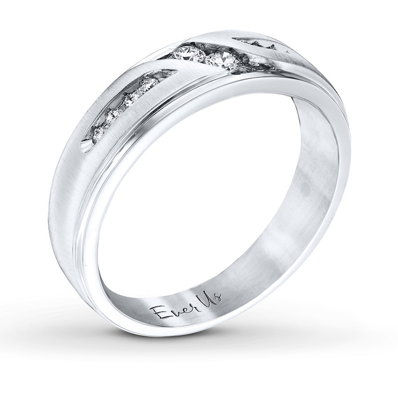 Main Image 2 of Previously Owned Ever Us Men's Two-Stone Wedding Band 1/4 ct tw Round-cut Diamonds 14K White Gold